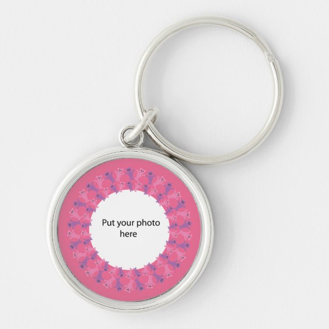 Pink & Lilac Teddy Bears Add Your Photo Template Key Ring (Front)