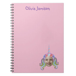 Pink & Lilac Unicorn Photo & Name  Notebook
