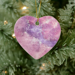 Pink Lilac Watercolor Xmas & Happy New Year Ceramic Tree Decoration
