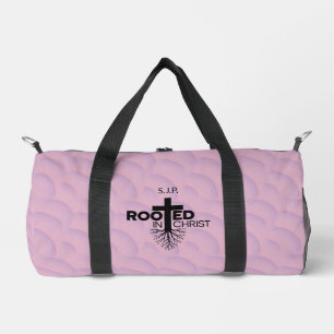 Pink Lilac Wavy Bubbles Rooted In Christ Christian Duffle Bag