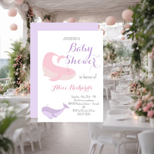Pink Lilac Whale Pastel Ocean Fish Baby Shower  Invitation