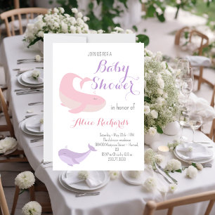 Pink Lilac Whale Pastel Ocean Fish Baby Shower  Invitation