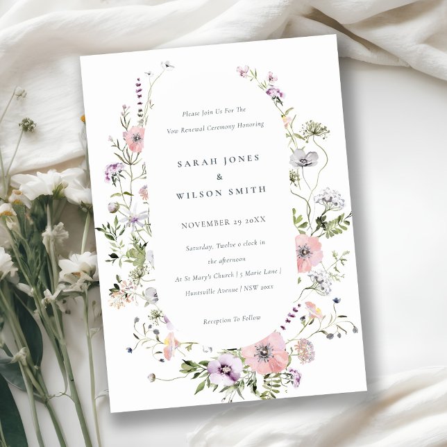Pink Lilac Wildflower Frame Vow Renewal Invite (Creator Uploaded)