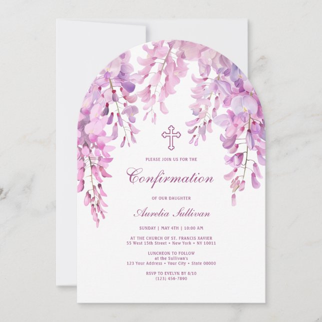 Pink Lilac Wisteria Arch Confirmation Invitation (Front)