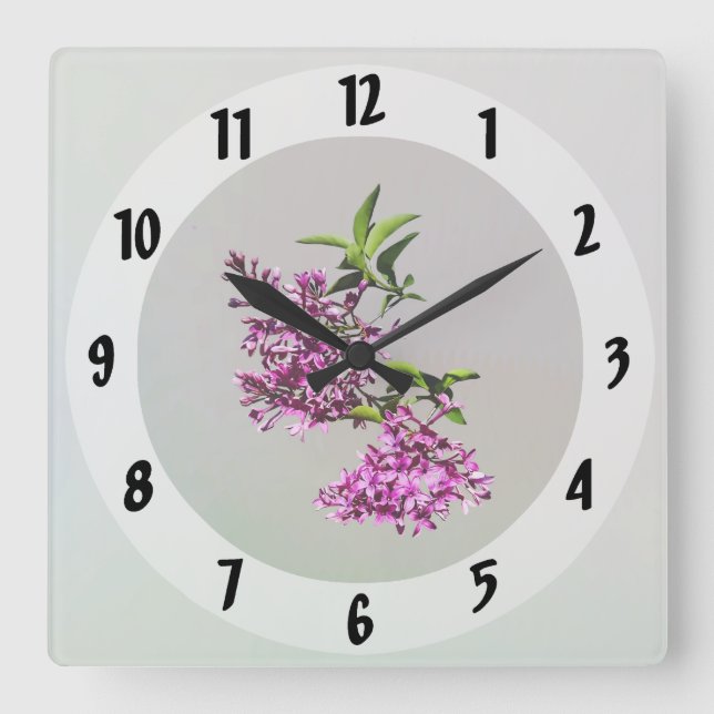 Pink Lilacs and Leaves Square Wall Clock (Front)