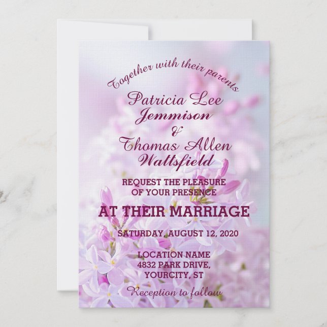 Pink Lilacs Customisable Wedding Invitation (Front)