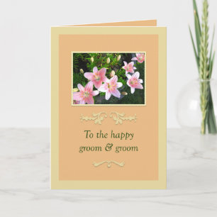 Pink Lilies Groom & Groom Wedding Card