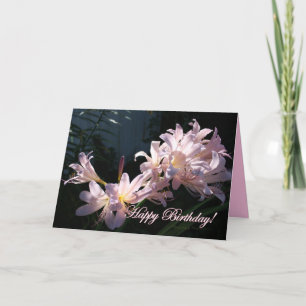 Pink Lilies, Happy Birthday! Floral Greeting Card