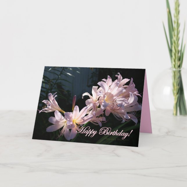 Pink Lilies, Happy Birthday! Floral Greeting Card (Front)