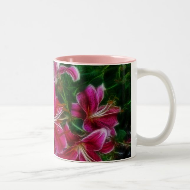 Pink Lilies Impressionist Floral Painting Art Two-Tone Coffee Mug (Right)