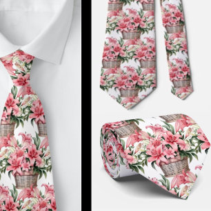 Pink Lilies in Basket Tie