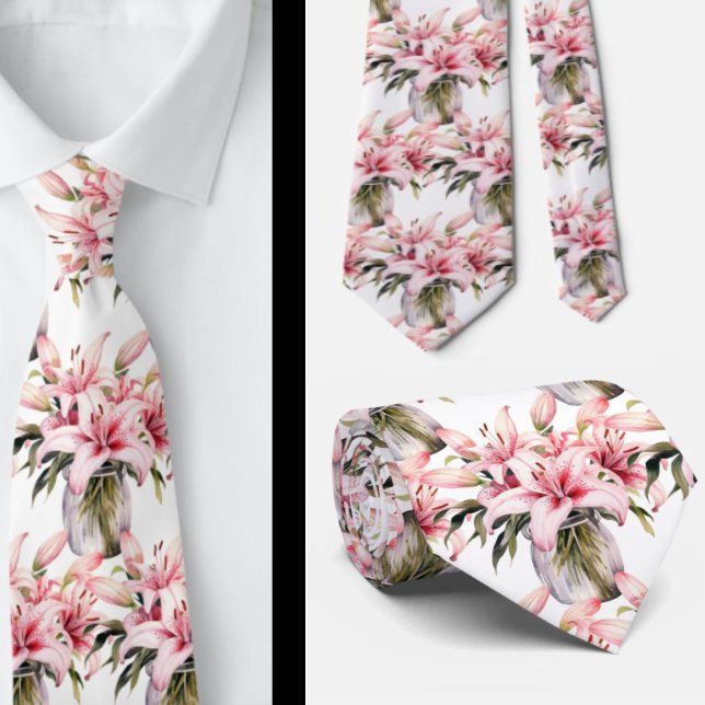 Pink Lilies in Vase Tie (Creator Uploaded)