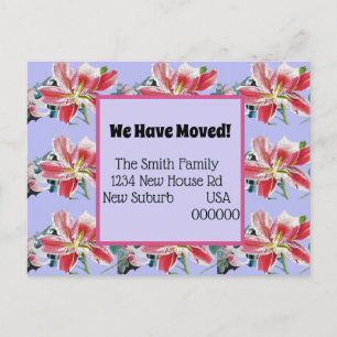 Pink Lilies New Address Postcard, We Are Moving Postcard