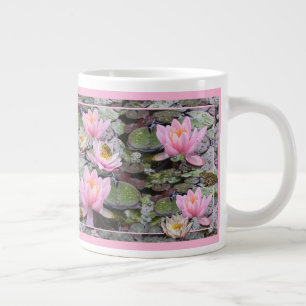 Pink Lilies on a garden pond with little frogs Esp Large Coffee Mug