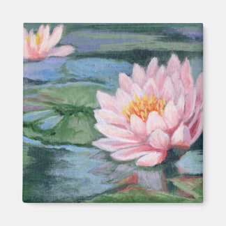 Pink Lilies on Greens and Blues Fridge Magnet