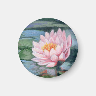Pink Lilies on Greens and Blues—Round Magnet