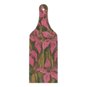 Pink Lilies, pastel painting, flowers, floral art Cutting Board