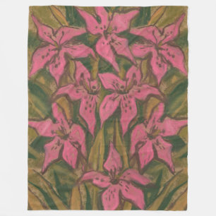 Pink Lilies, pastel painting, flowers, floral art Fleece Blanket