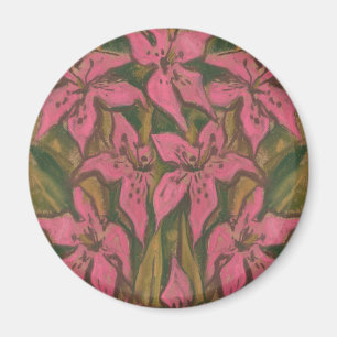 Pink Lilies, pastel painting, flowers, floral art Magnet