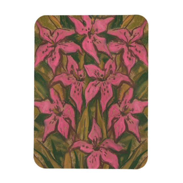 Pink Lilies, pastel painting, flowers, floral art Magnet (Vertical)