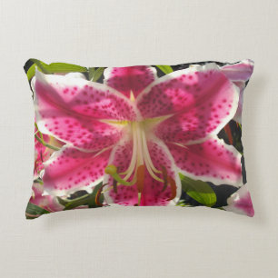 Pink lilies pink tropical flowers pink floral decorative cushion