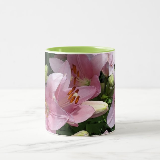 Pink Lilies Two-Tone Coffee Mug (Center)