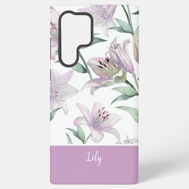Pink Lillies MagSafe Tough Samsung Galaxy S22 Ultra Case (Back)