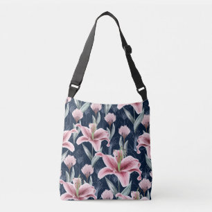 Pink Lilly Flower Seamless Pattern. Crossbody Bag