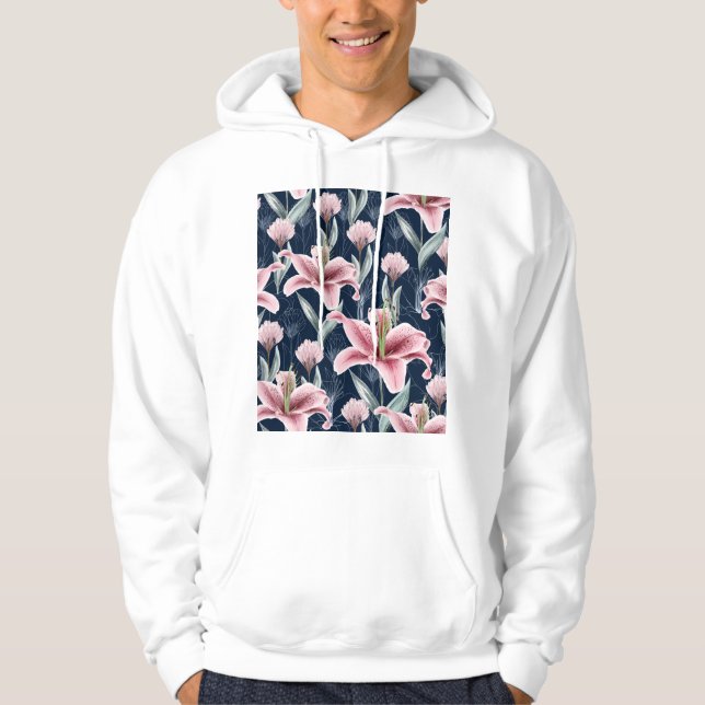 Pink Lilly Flower Seamless Pattern. Hoodie (Front)