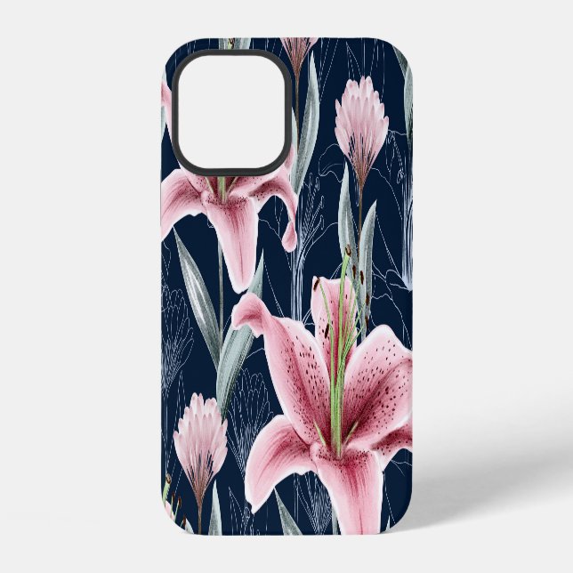 Pink Lilly Flower Seamless Pattern. iPhone Case (Back)