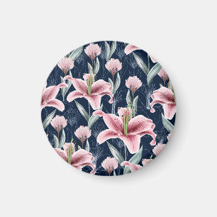Pink Lilly Flower Seamless Pattern. Magnet
