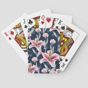 Pink Lilly Flower Seamless Pattern. Playing Cards