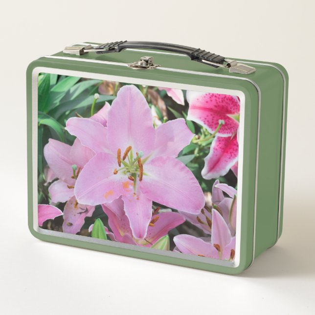 Pink Lilly Flower Sweet smelling  Metal Lunch Box (Front)