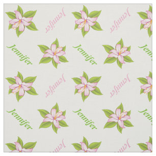 Pink lily and name personalised floral fabric