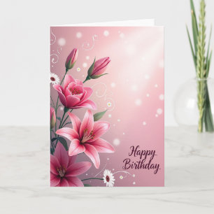 Pink Lily Bloom Birthday Card