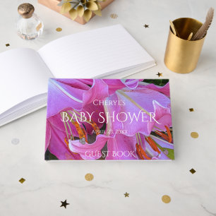 Pink Lily Blooms Floral Girl Baby Shower Guest Book