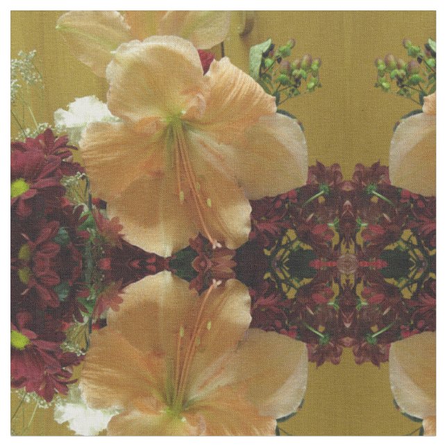 Pink Lily Bouquet Floral Patterned Fabric (Close Up)