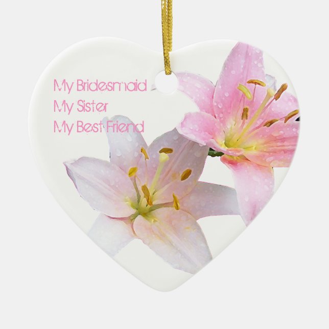 Pink Lily Bridesmaid Ceramic Tree Decoration (Front)
