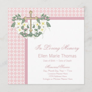 Pink Lily Cross In Loving Memory Memorial Invitation
