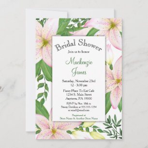 Pink Lily Floral Bridal Shower Invitation Lilies
