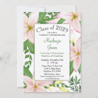 Pink Lily Floral Graduation Invitation Girls Woman