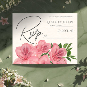 Pink Lily Floral Modern Wedding RSVP QR Code Enclosure Card