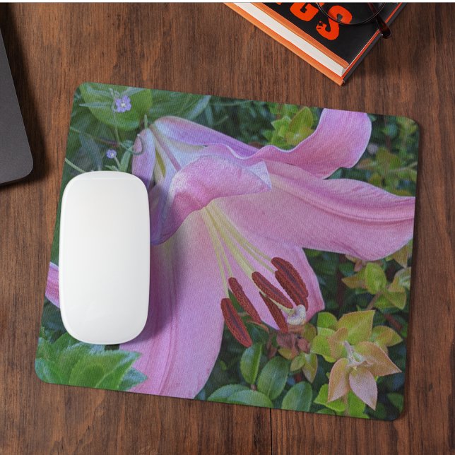 Pink Lily Floral Photographic Mouse Mat (In Situ)