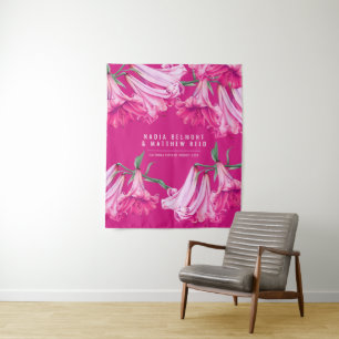 Pink lily floral wedding custom backdrop Tapestry