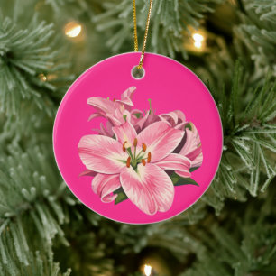 Pink Lily Flower Bouquet Ceramic Tree Decoration