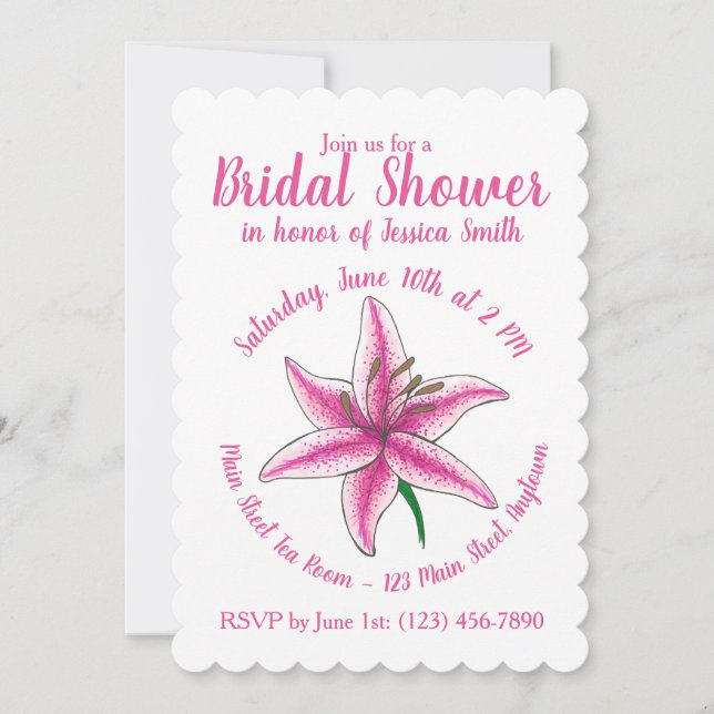 Pink Lily Flower Bridal Baby Shower Floral Garden Invitation (Front)