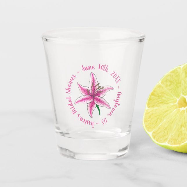 Pink Lily Flower Bridal Baby Shower Floral Garden Shot Glass (Front)