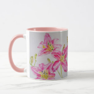 Pink Lily Flower Floral Lilium Watercolor Art Mug