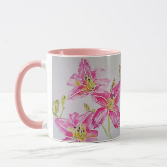 Pink Lily Flower Floral Lilium Watercolor Art Mug (Left)