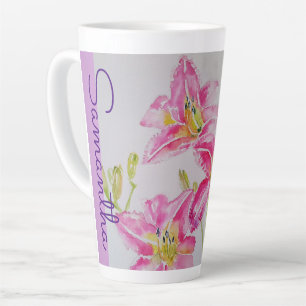 Pink Lily Flower Floral Lilium Watercolor Girls Latte Mug